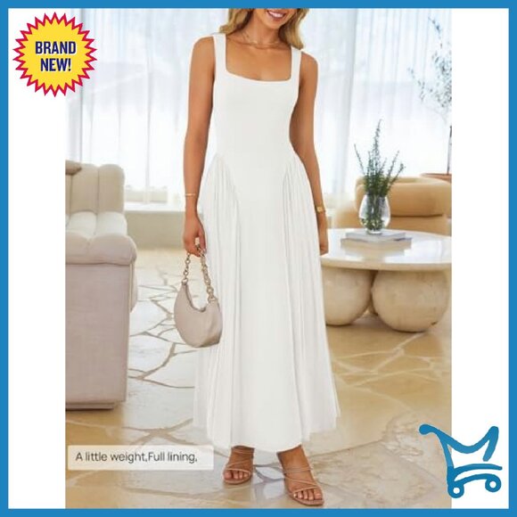 Sleeveless Square Neck Maxi Dress Flowy A-Line Summer Sundress - Picture 3 of 8
